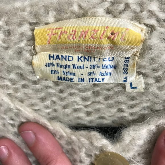 Vtg Tan/Cream Wool Blend Franzini Knit Cardigan - Picture 4 of 4
